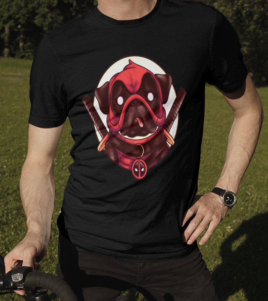 Deadpug Pug Wearing Deadpool Mask With Swords T-Shirt