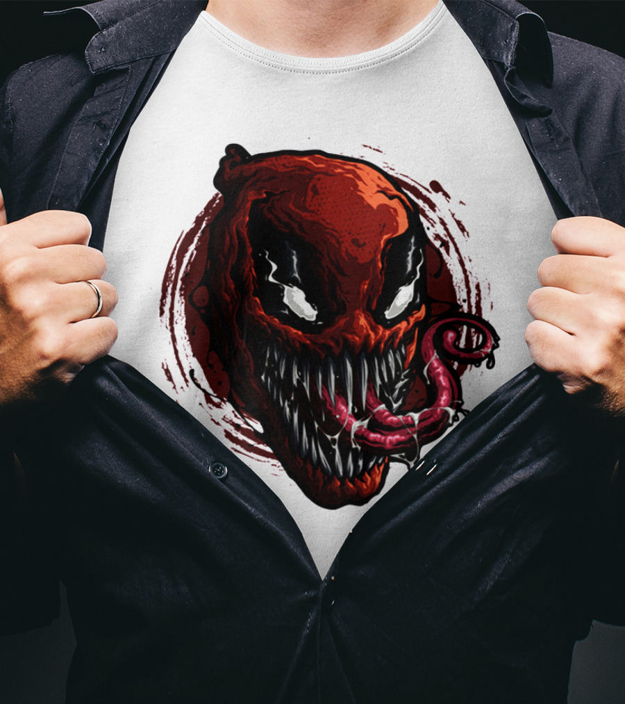 Deadpool Venom Hybrid Marvel Symbiote Face With Tongue And Teeth T-Shirt