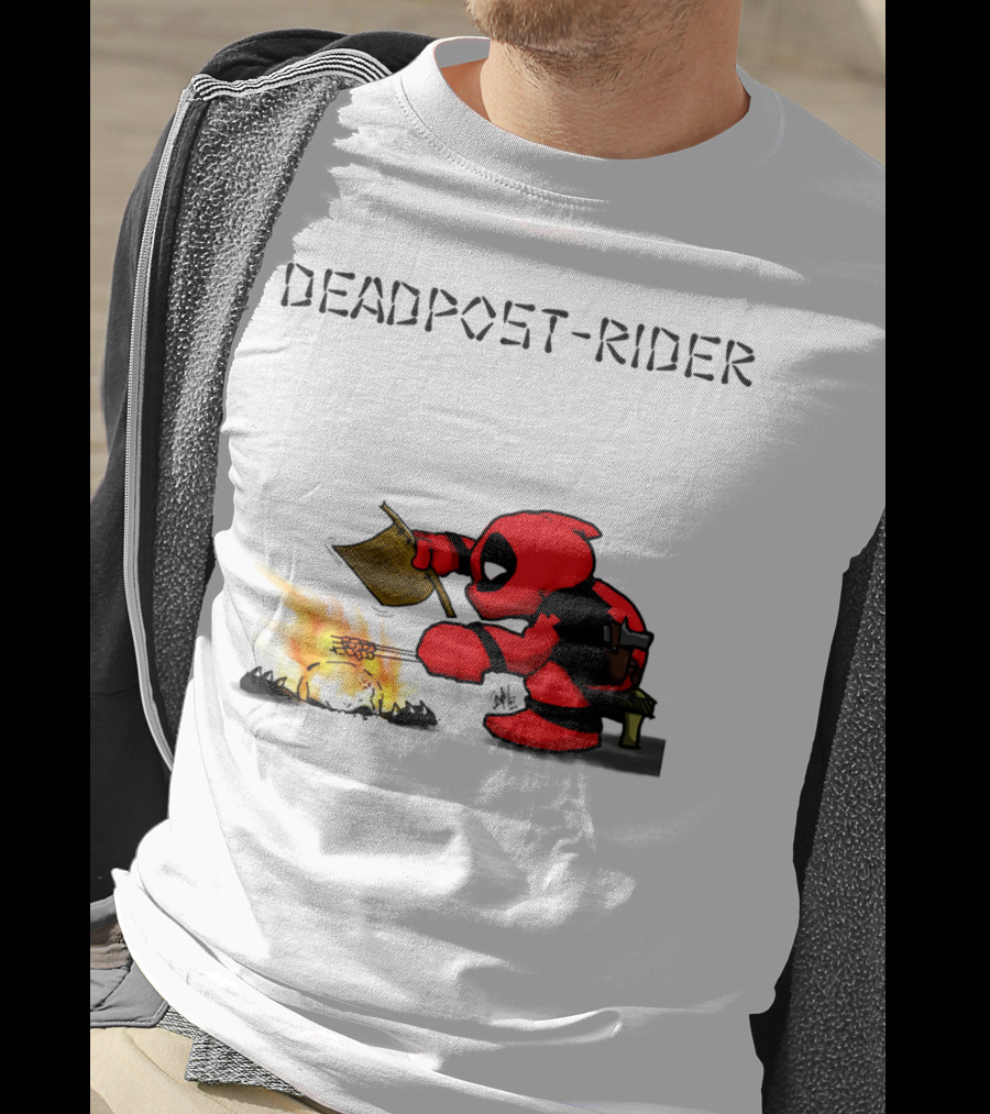 Deadpool Rider Cooking Marshmallow Over Fire Cartoon Scene T-Shirt
