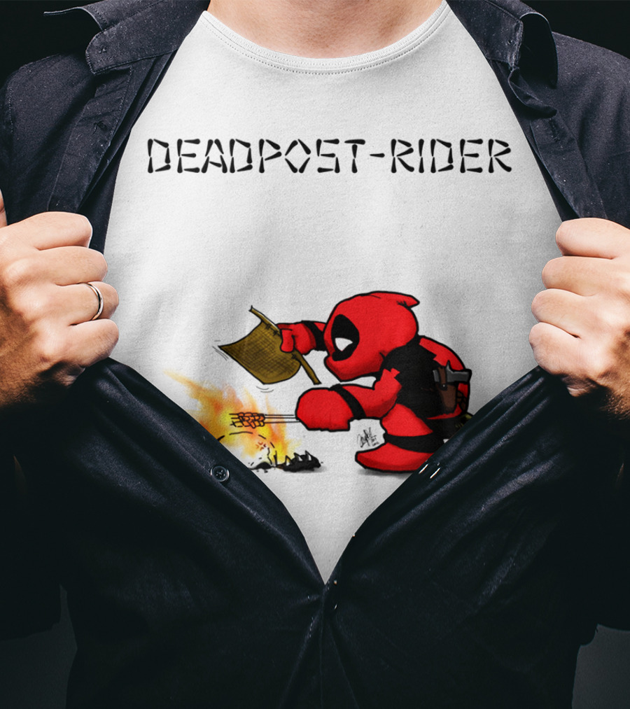 Deadpool Rider Cooking Marshmallow Over Fire Cartoon Scene T-Shirt
