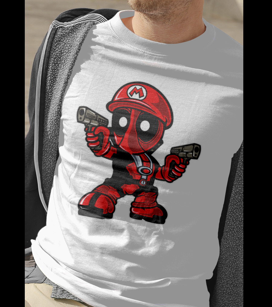 Deadpool Mario Parody Crossover Character With Guns T-Shirt