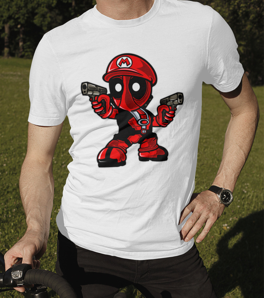 Deadpool Mario Parody Crossover Character With Guns T-Shirt