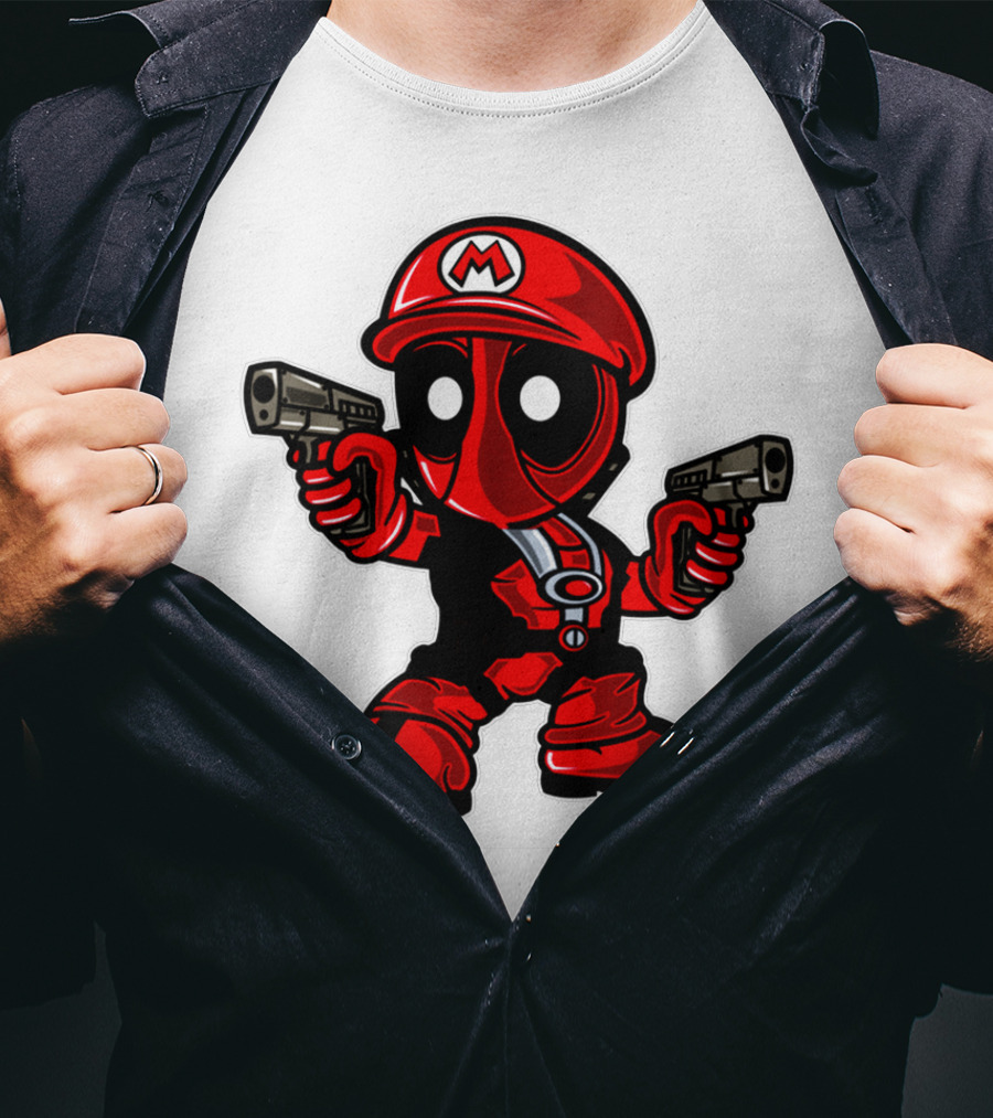 Deadpool Mario Parody Crossover Character With Guns T-Shirt
