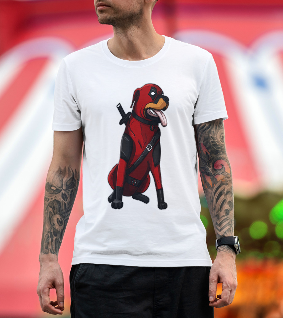 Deadpool Rottweiler Comic Style Crossover Superhero Dog T-Shirt