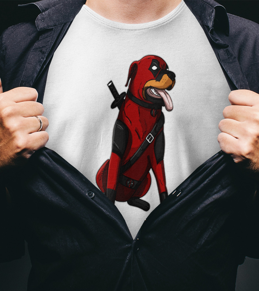 Deadpool Rottweiler Comic Style Crossover Superhero Dog T-Shirt