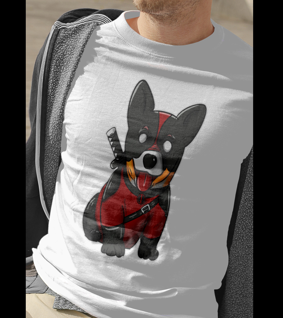 Corgipool Corgi Deadpool Merchandise Red Black Costume Sword Dog Iconic Character Image T-Shirt