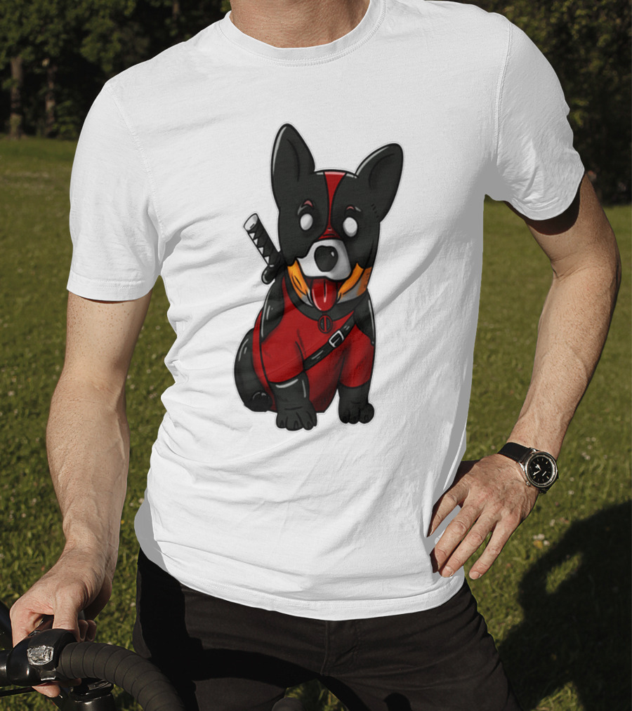Corgipool Corgi Deadpool Merchandise Red Black Costume Sword Dog Iconic Character Image T-Shirt