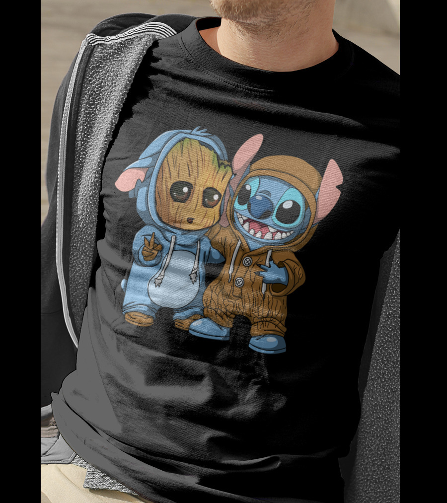 Adorable Groot And Stitch Crossover In Costume Friendship T-Shirt