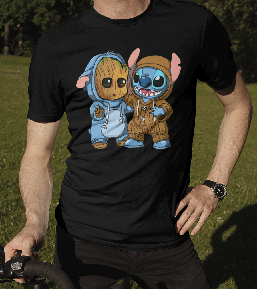 Adorable Groot And Stitch Crossover In Costume Friendship T-Shirt