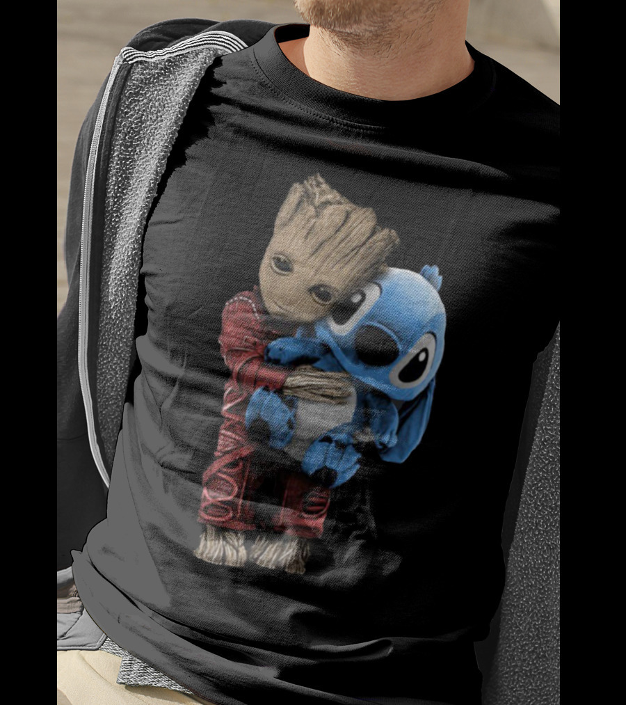 Groot And Baby Stitch Hugging Compilation Disney Marvel Crossover T-Shirt