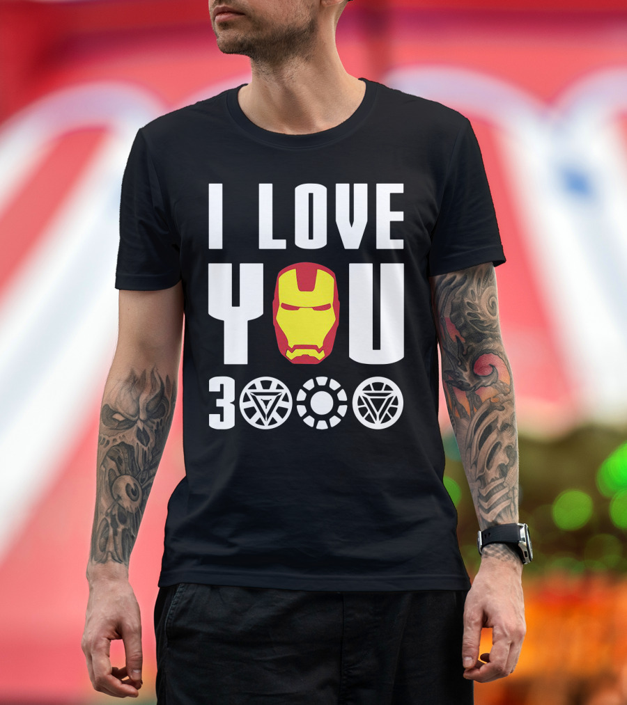 I Love You 3000 with Iron Man Mask and Arc Reactor Symbols T-Shirt