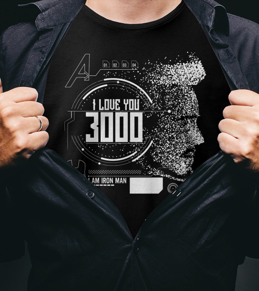 Marvel Avengers I Love You 3000 I Am Iron Man Pixel Art Profile T-Shirt