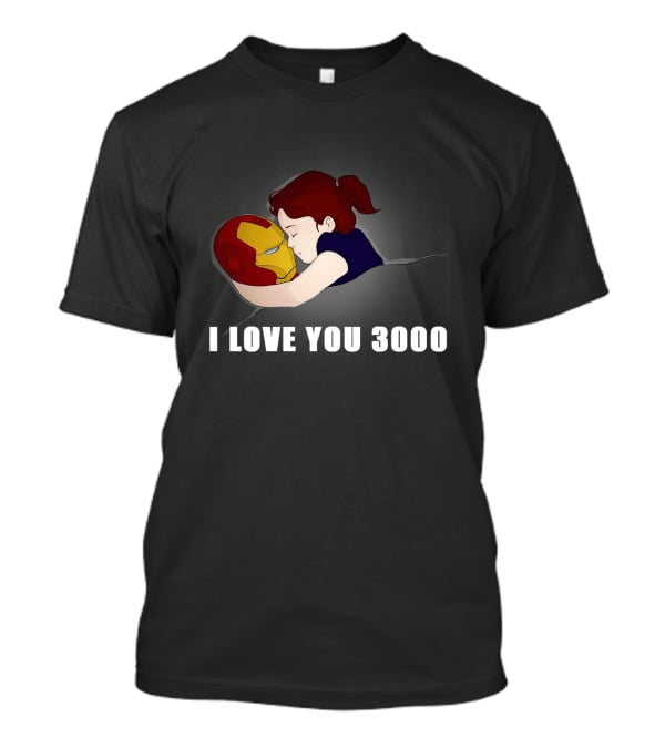 Morgan Stark Hugging Iron Man Helmet With I Love You 3000 Text T-Shirt