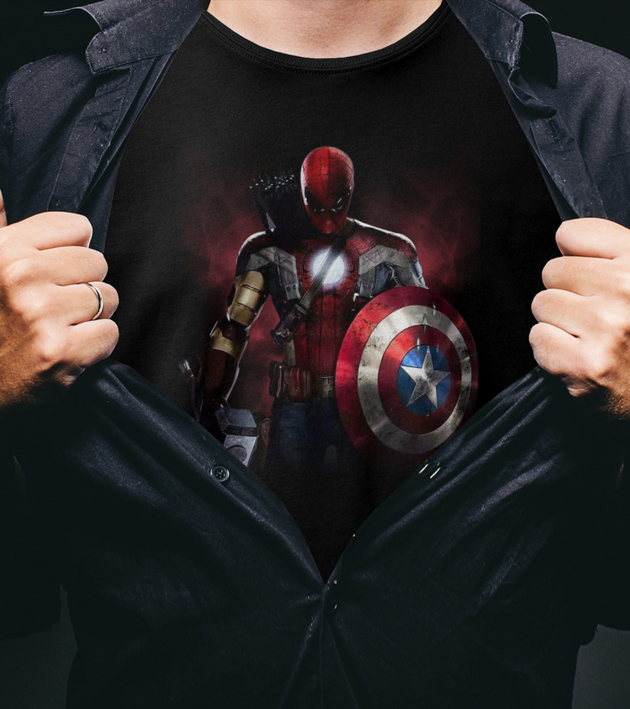 Captain America Deadpool Iron Man Spiderman Thor Hawkeye Avengers Crossover T-Shirt