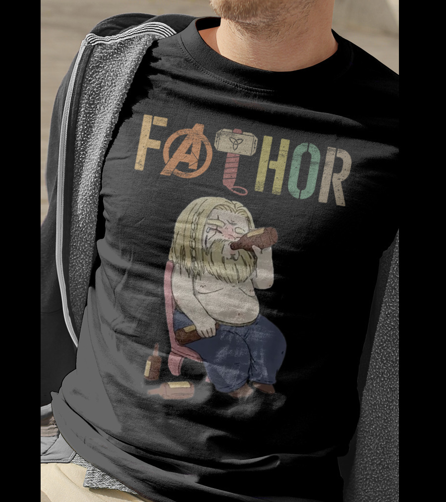 Fathor Thor Avengers Beer Drinking Illustration With Mjolnir Hammer T-Shirt