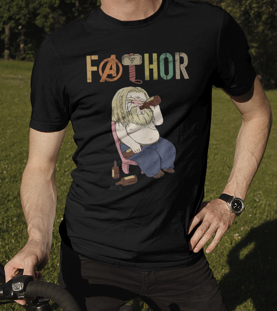 Fathor Thor Avengers Beer Drinking Illustration With Mjolnir Hammer T-Shirt
