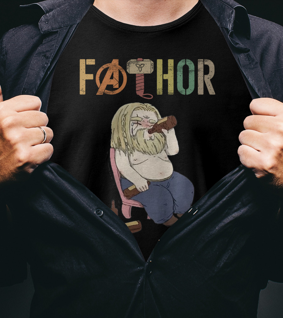 Fathor Thor Avengers Beer Drinking Illustration With Mjolnir Hammer T-Shirt