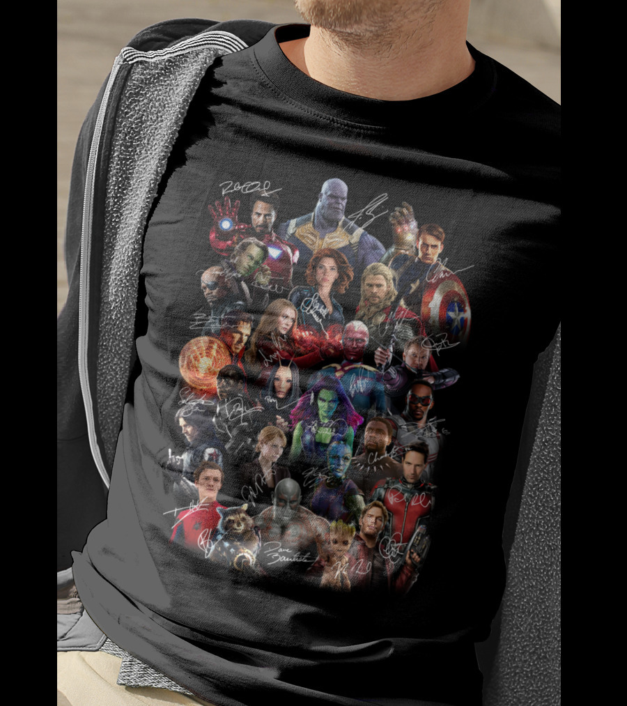 Marvel Avengers Endgame Cast Signatures Featuring Iconic Heroes And Villains T-Shirt