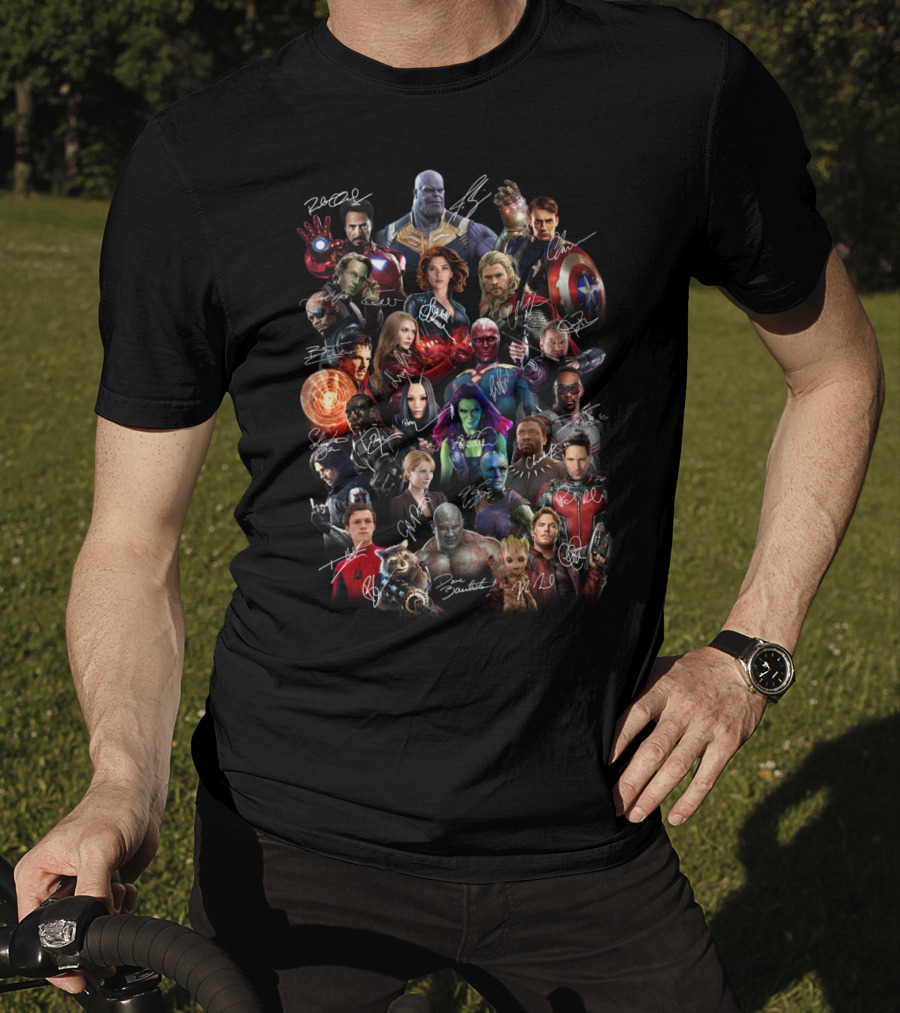 Marvel Avengers Endgame Cast Signatures Featuring Iconic Heroes And Villains T-Shirt