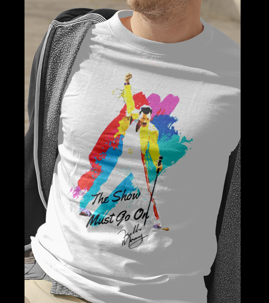 Queen The Show Must Go On Signature Artwork Colorful Freddie Mercury Image T-Shirt