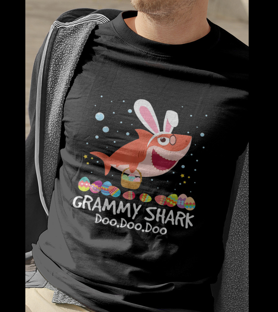 Grammy Shark Doo Doo Doo Easter Bunny Ears And Eggs T-Shirt