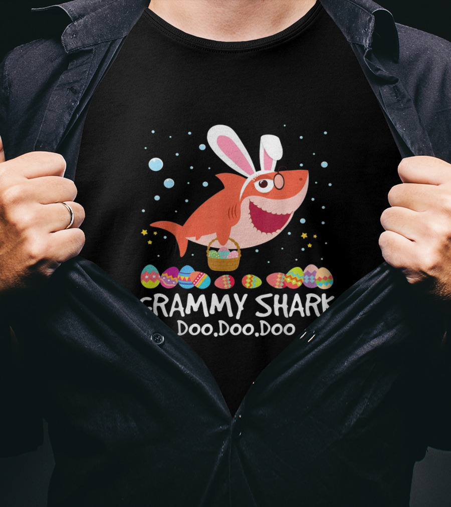 Grammy Shark Doo Doo Doo Easter Bunny Ears And Eggs T-Shirt