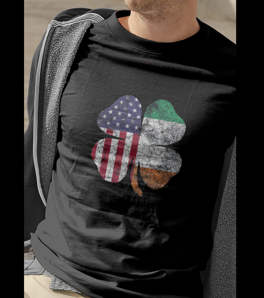 Irish American Flag Shamrock With Stars And Stripes And Tricolor Elements T-Shirt