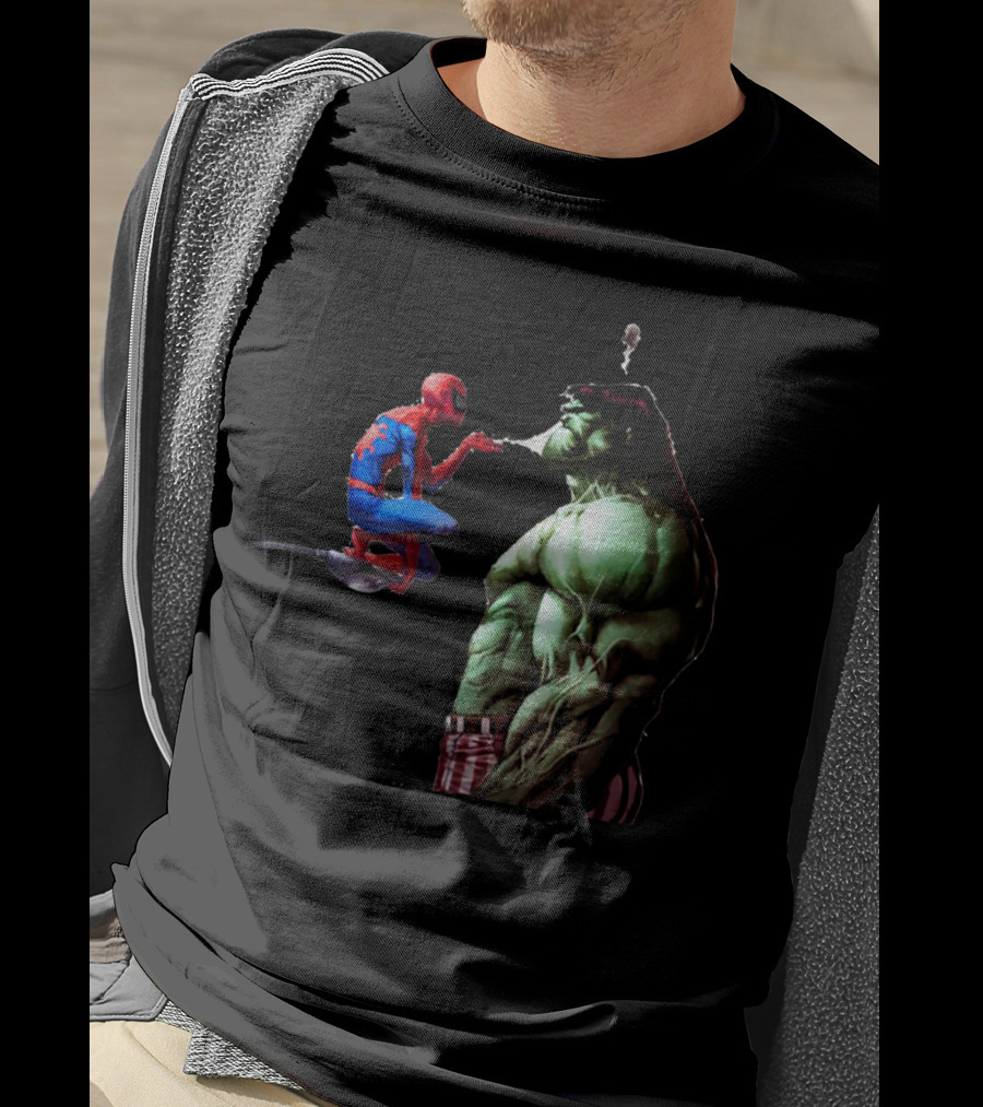 Hulk And Spiderman Coffee Confrontation Iconic Moment T-Shirt