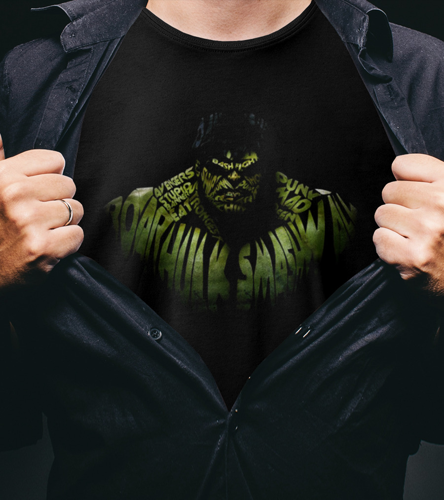 Hulk Word Roar Smash Strongest Avengers Puny Human Bash Fight Rage T-Shirt