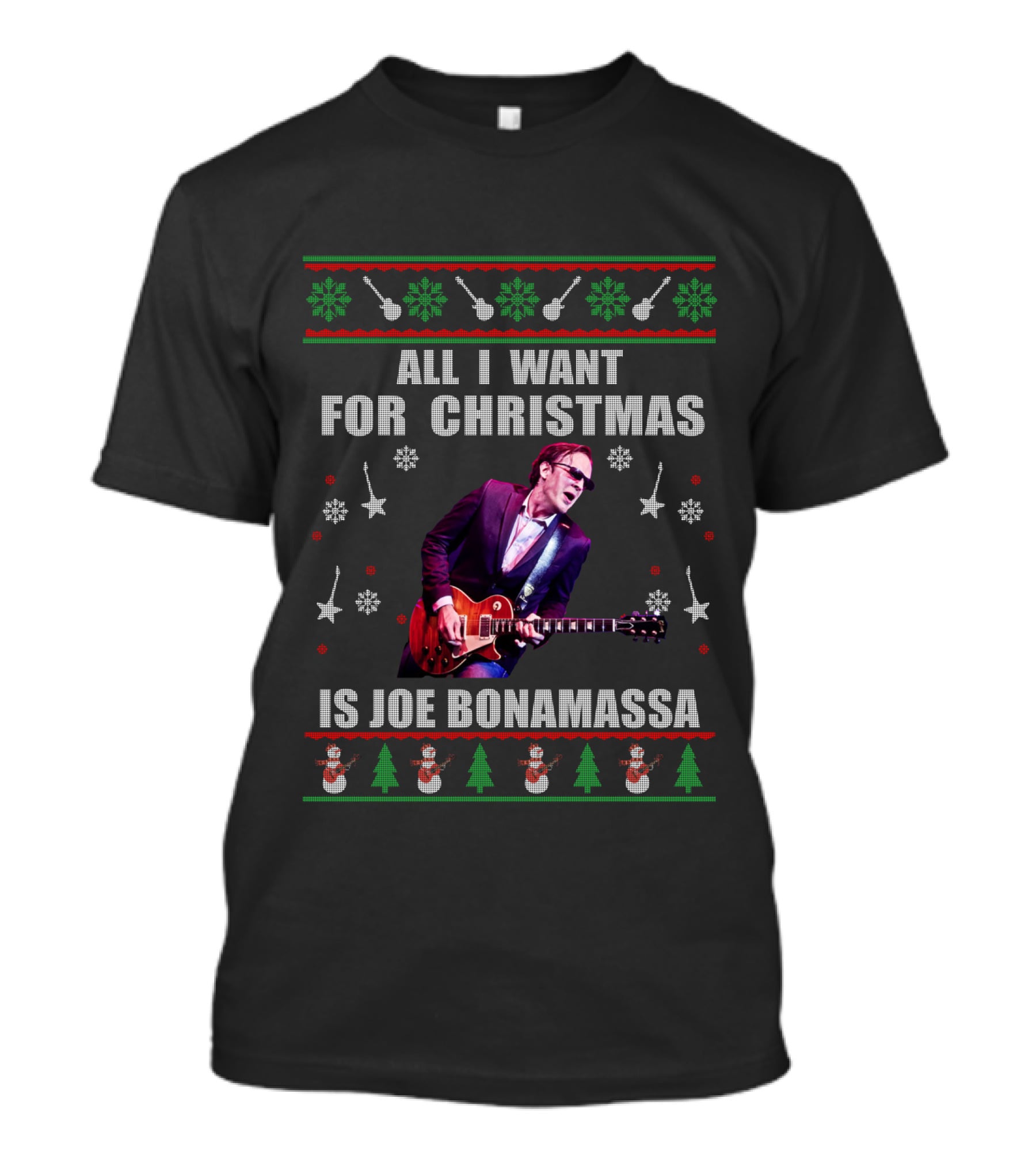 All I Want For Christmas Is Joe Bonamassa Holiday Sweater Design Snowflakes Guitars T-Shirt