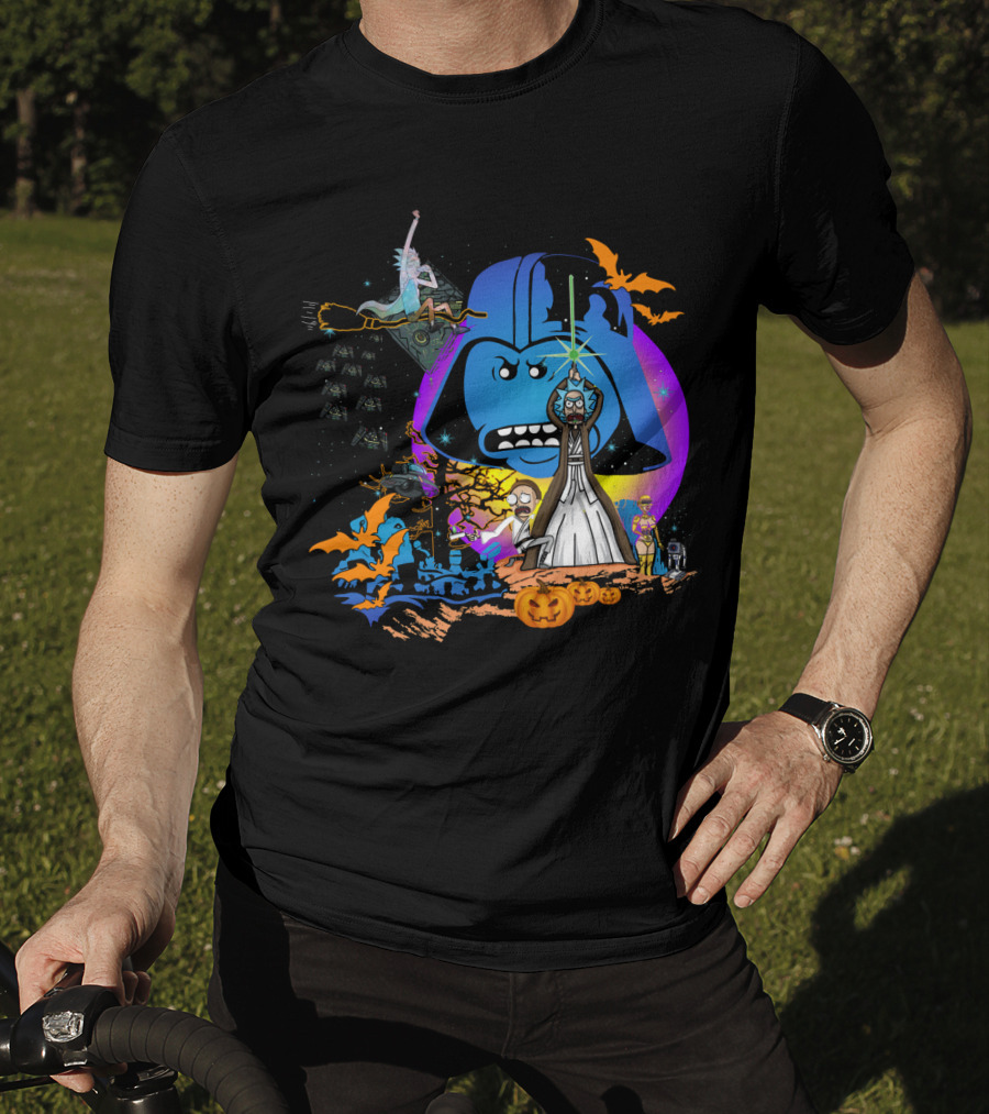 RICK MORTY Star Wars Darth Vader Halloween Crossover With Lightsabers And Pumpkins T-Shirt