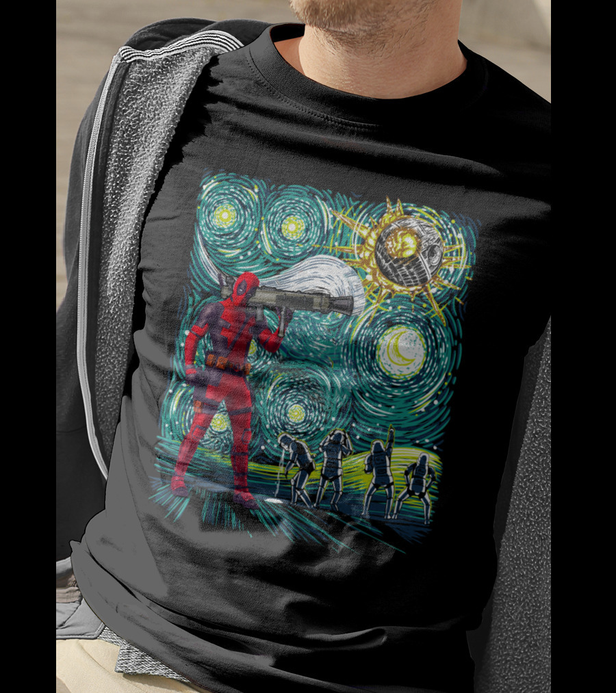 Deadpool Starry Night Meets Death Star T-Shirt