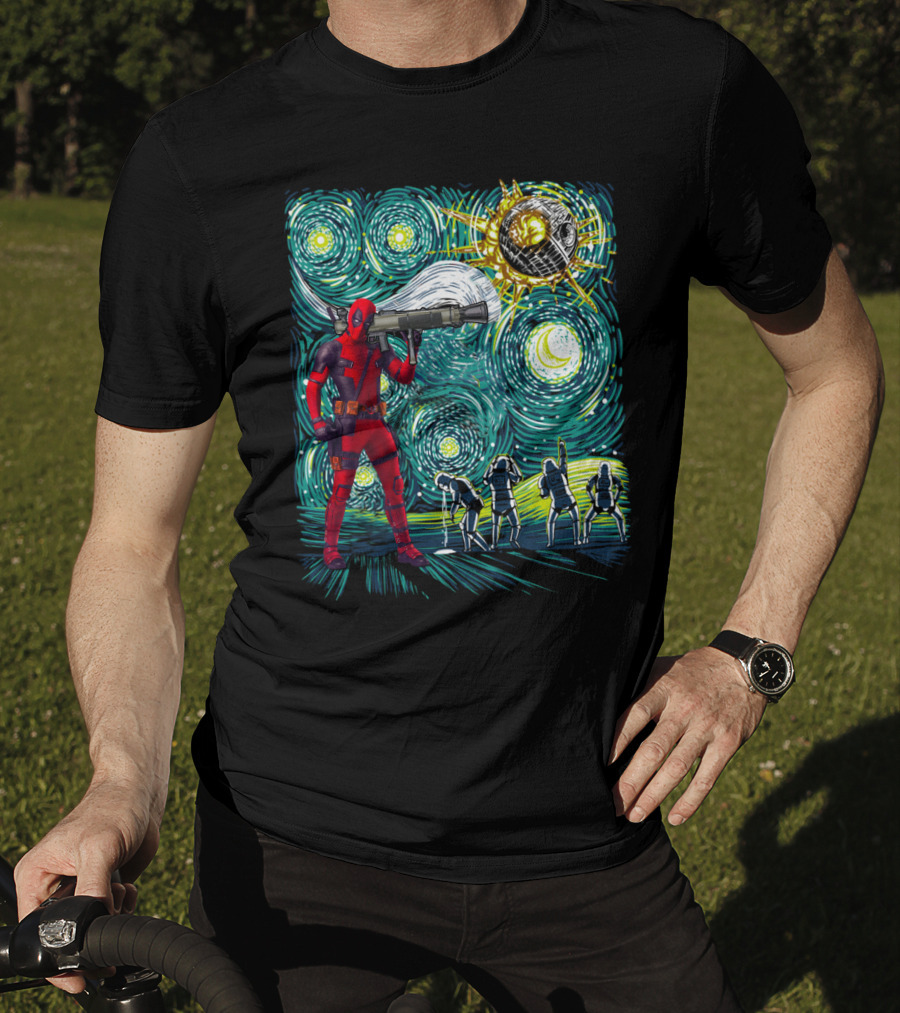 Deadpool Starry Night Meets Death Star T-Shirt