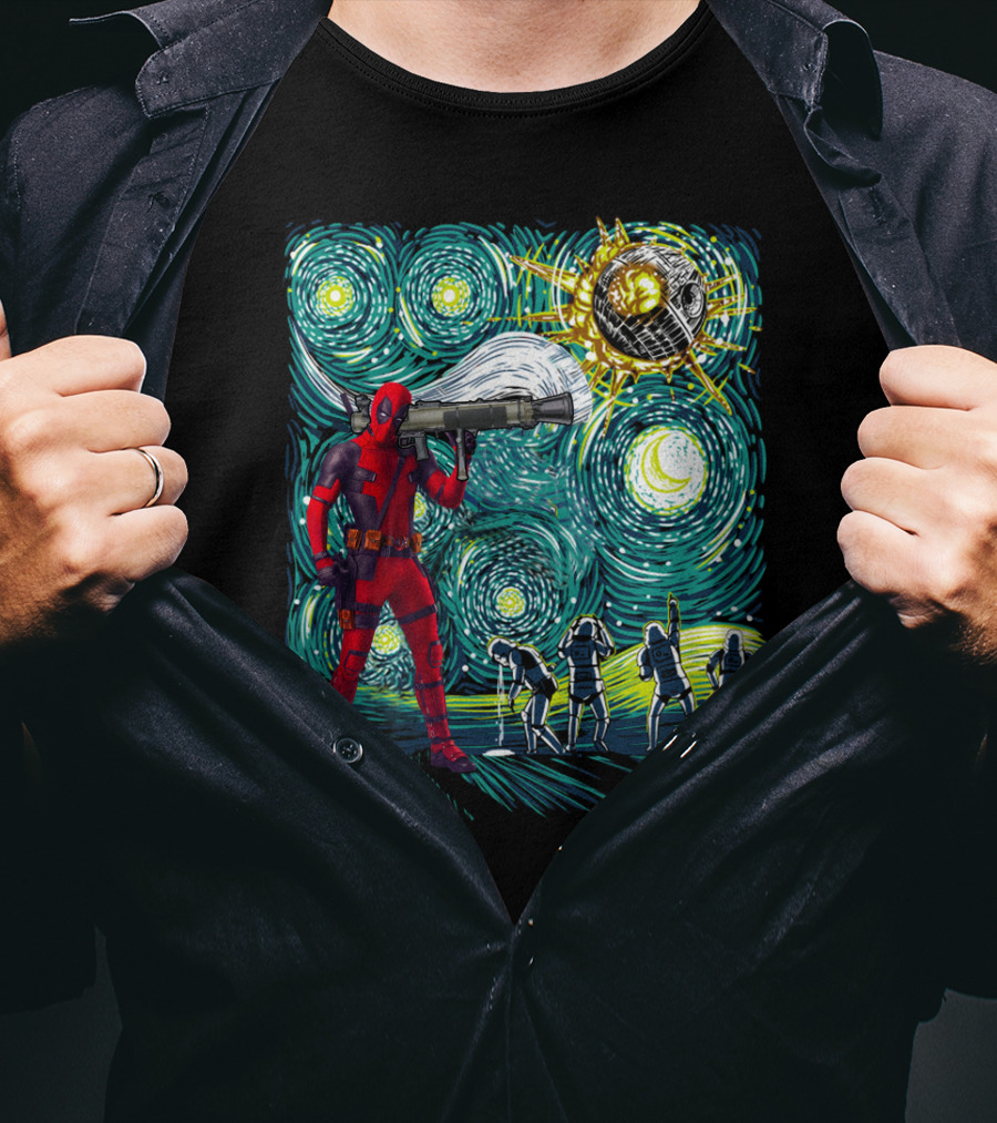 Deadpool Starry Night Meets Death Star T-Shirt
