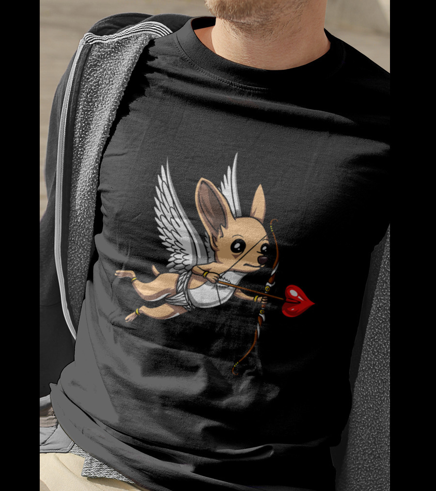 Chihuahua Cupid With Bow And Heart Arrow Wings T-Shirt