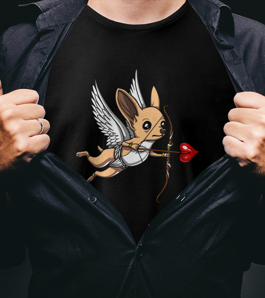 Chihuahua Cupid With Bow And Heart Arrow Wings T-Shirt