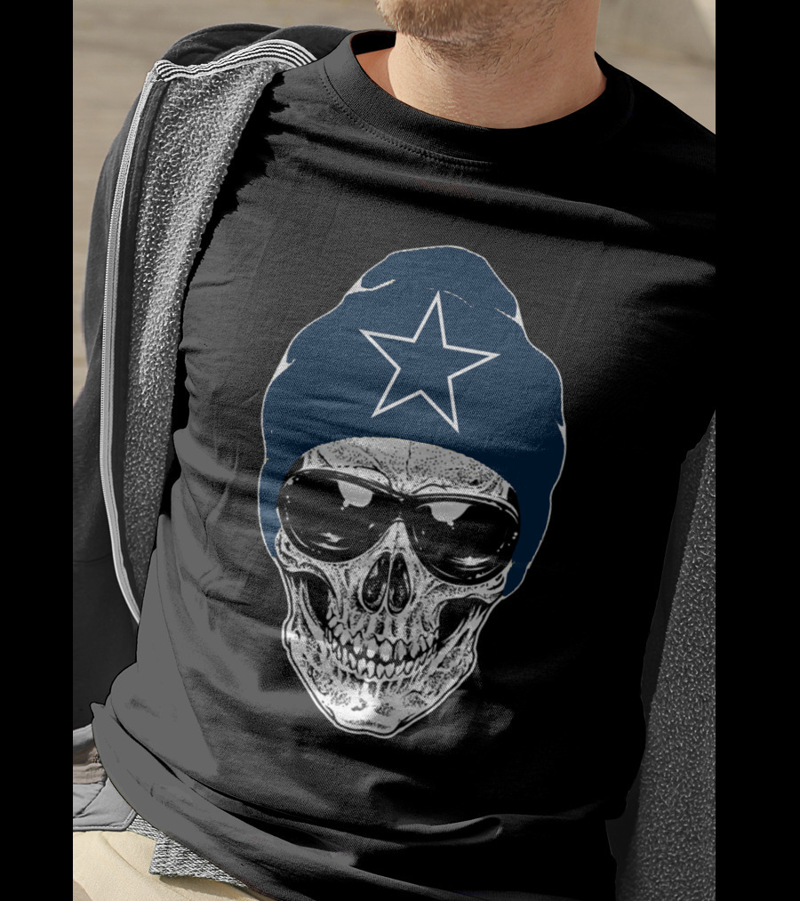 Dallas Cowboys Skull With Star Beanie And Sunglasses T-Shirt