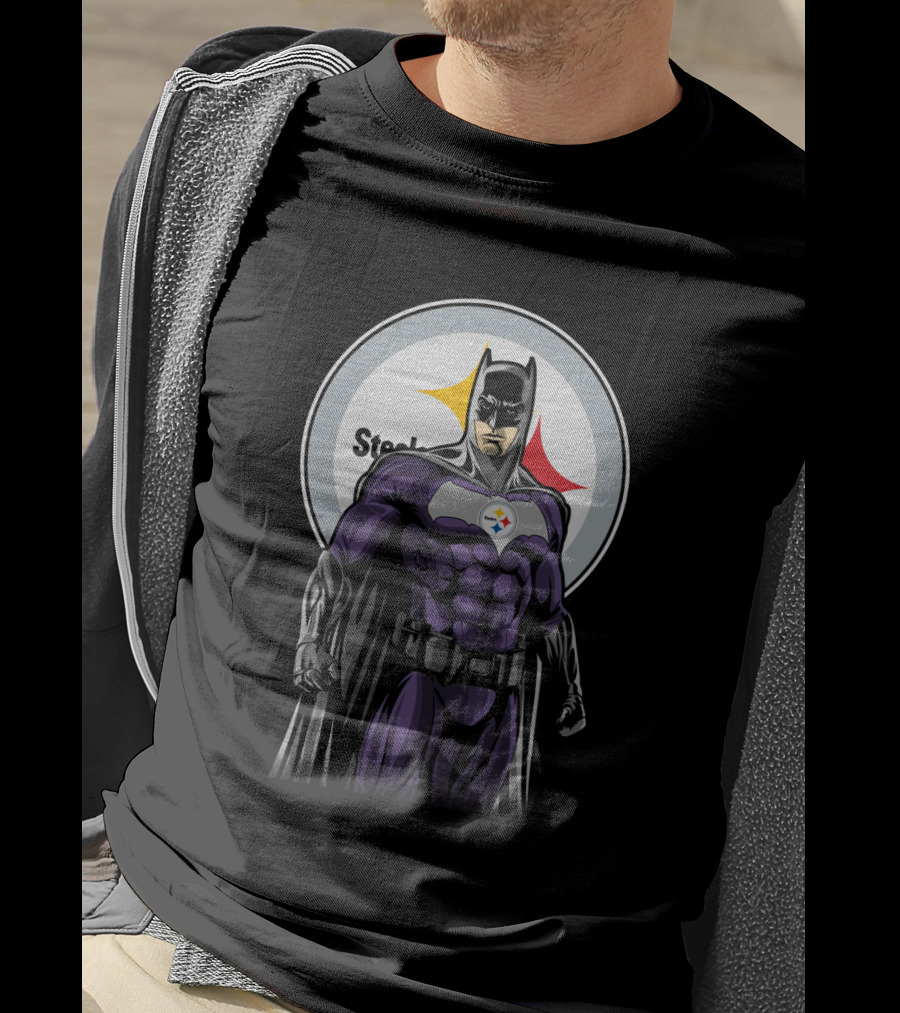 Steelers Superhero Emblem With Iconic Batman T-Shirt