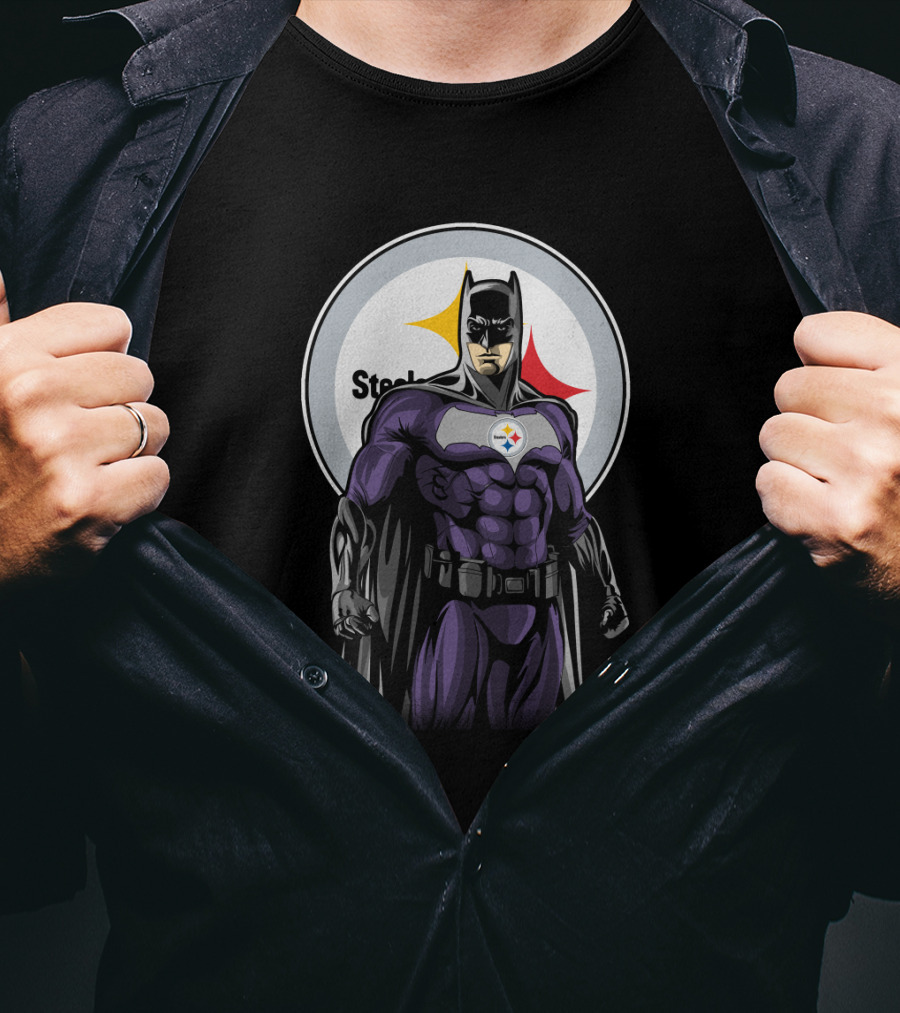 Steelers Superhero Emblem With Iconic Batman T-Shirt