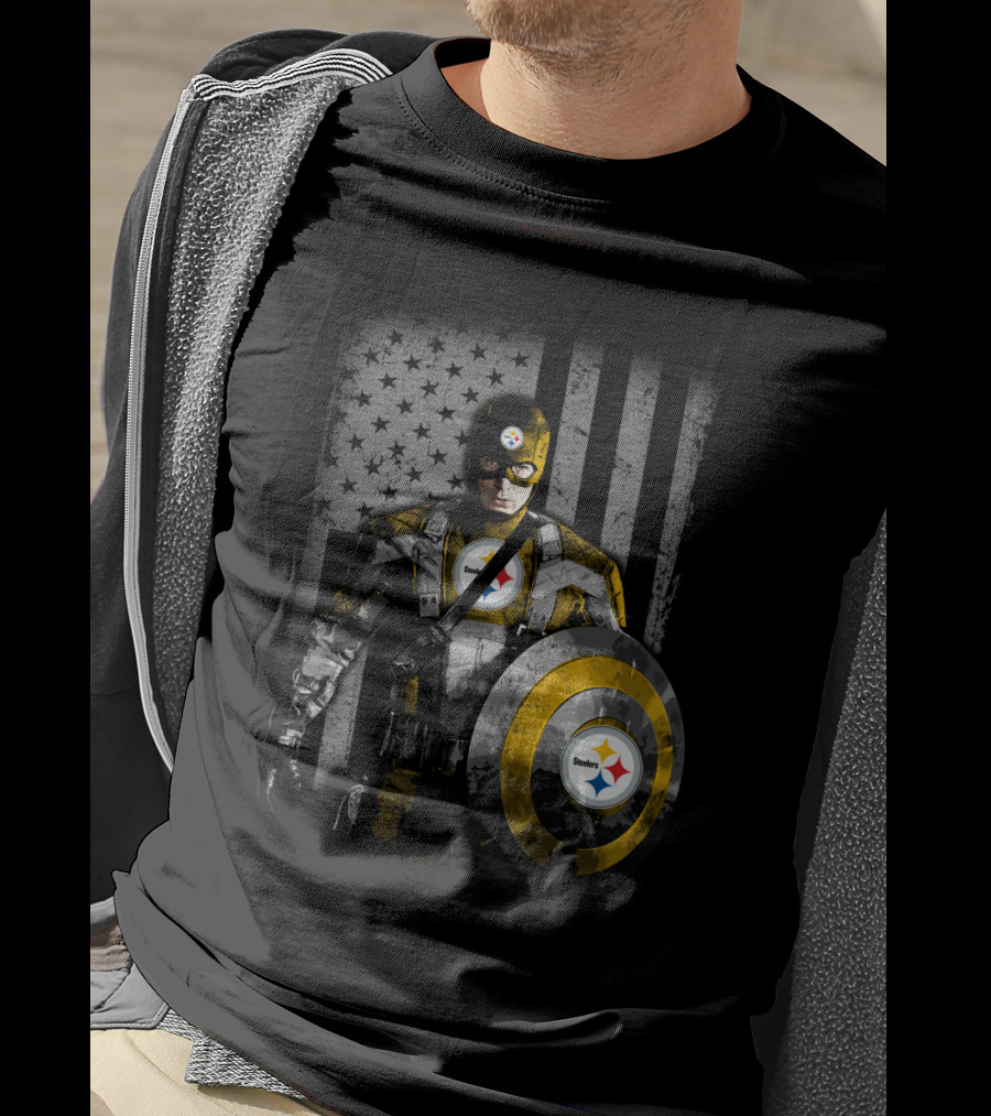 Pittsburgh Steelers Superhero Tribute With Shield And Stars T-Shirt