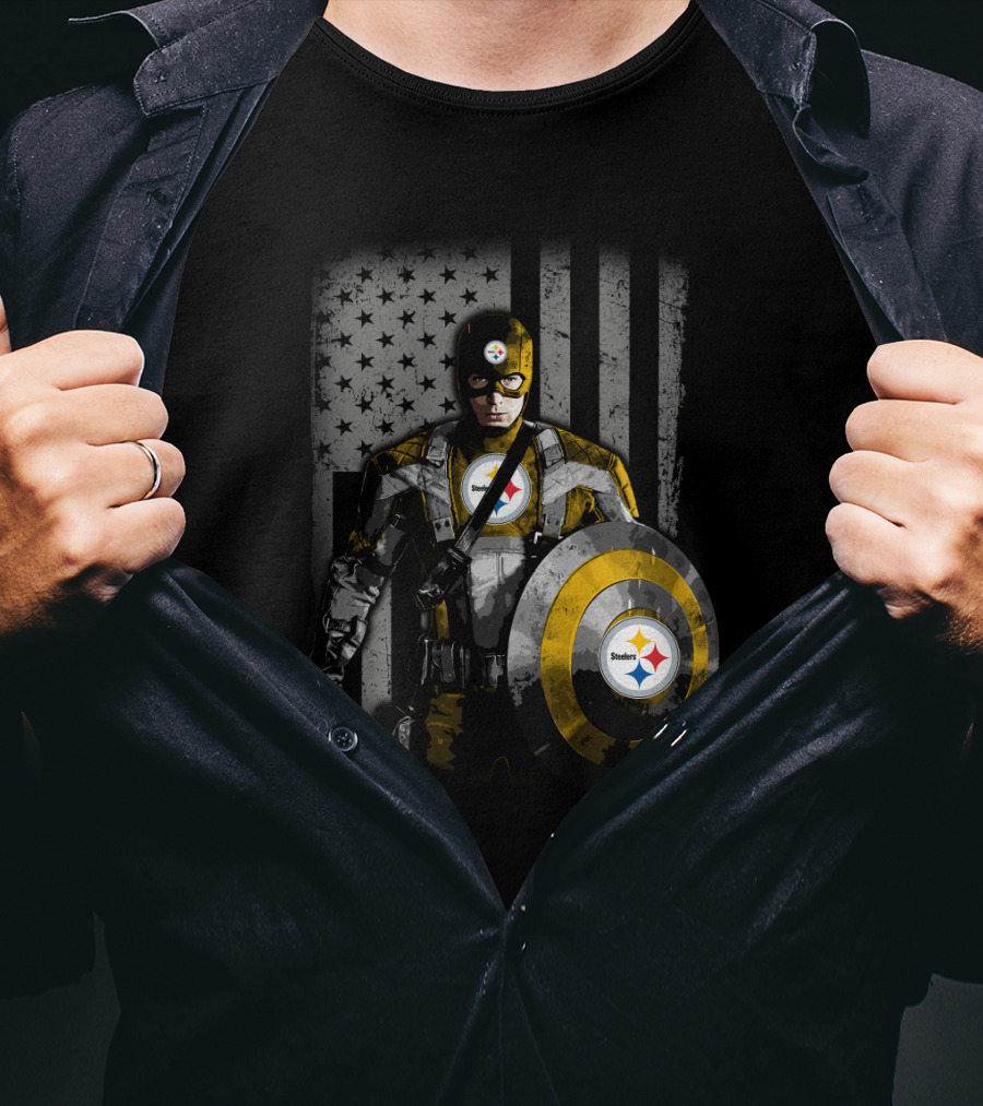 Pittsburgh Steelers Superhero Tribute With Shield And Stars T-Shirt