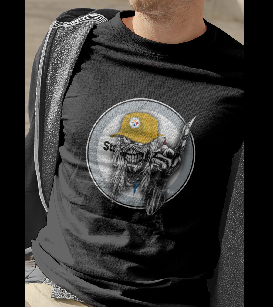 Pittsburgh Steelers Grim Reaper With Logo Cap T-Shirt