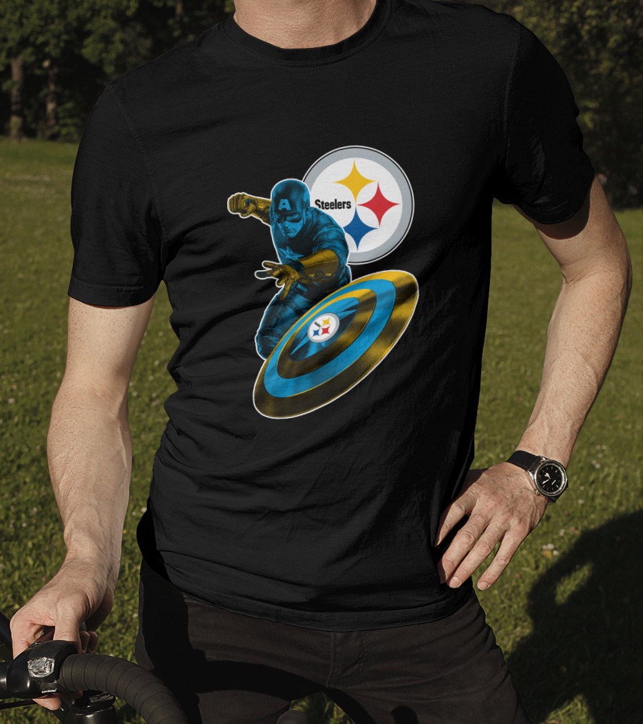 Captain America Pittsburgh Steelers Shield T-Shirt