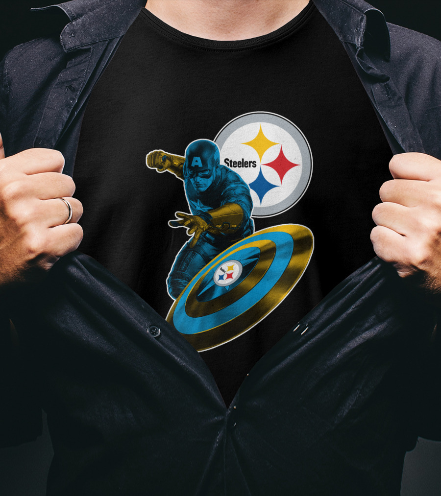 Captain America Pittsburgh Steelers Shield T-Shirt