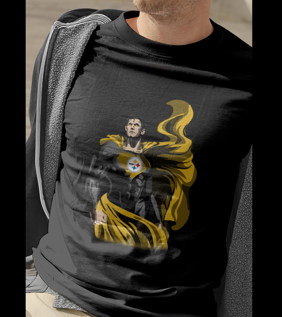 Pittsburgh Steelers Superhero Emblem With Cape T-Shirt