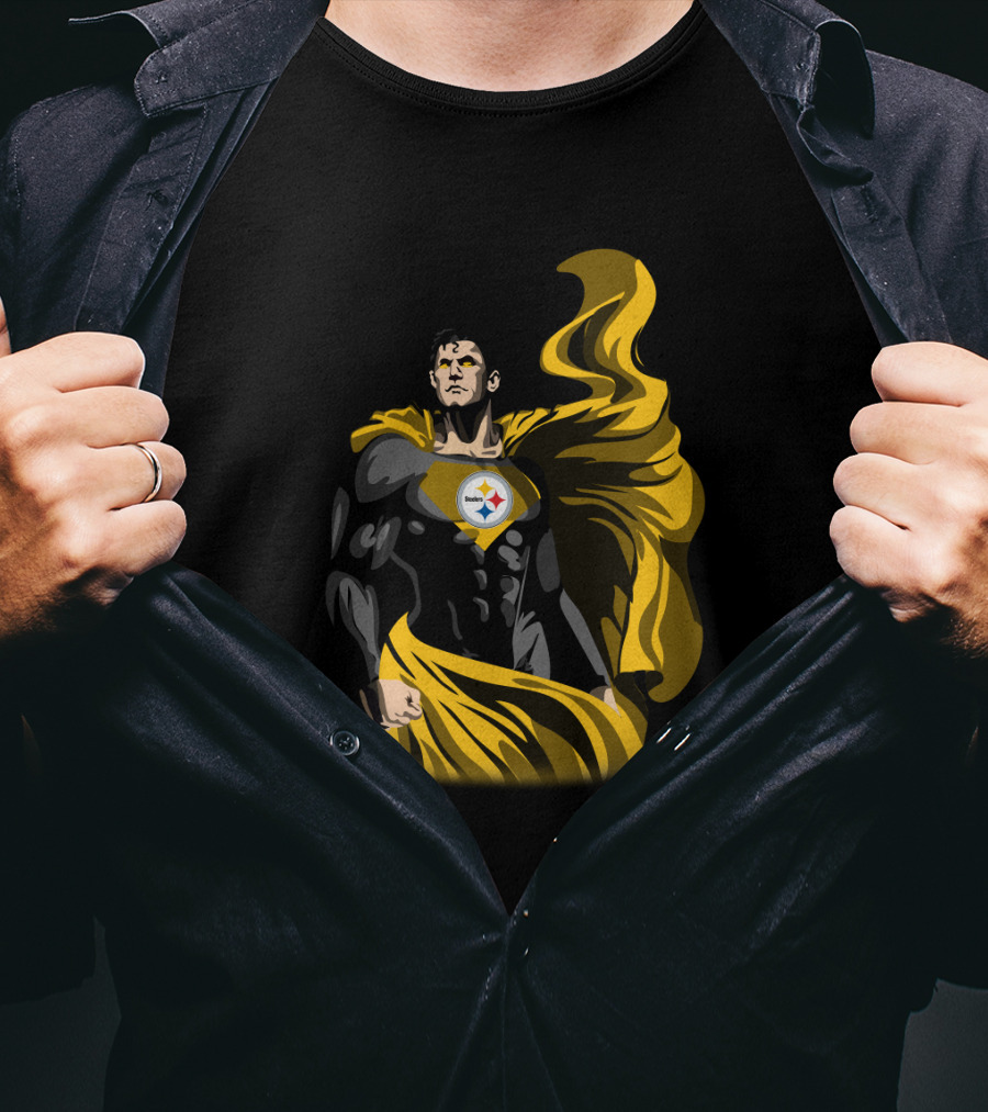 Pittsburgh Steelers Superhero Emblem With Cape T-Shirt