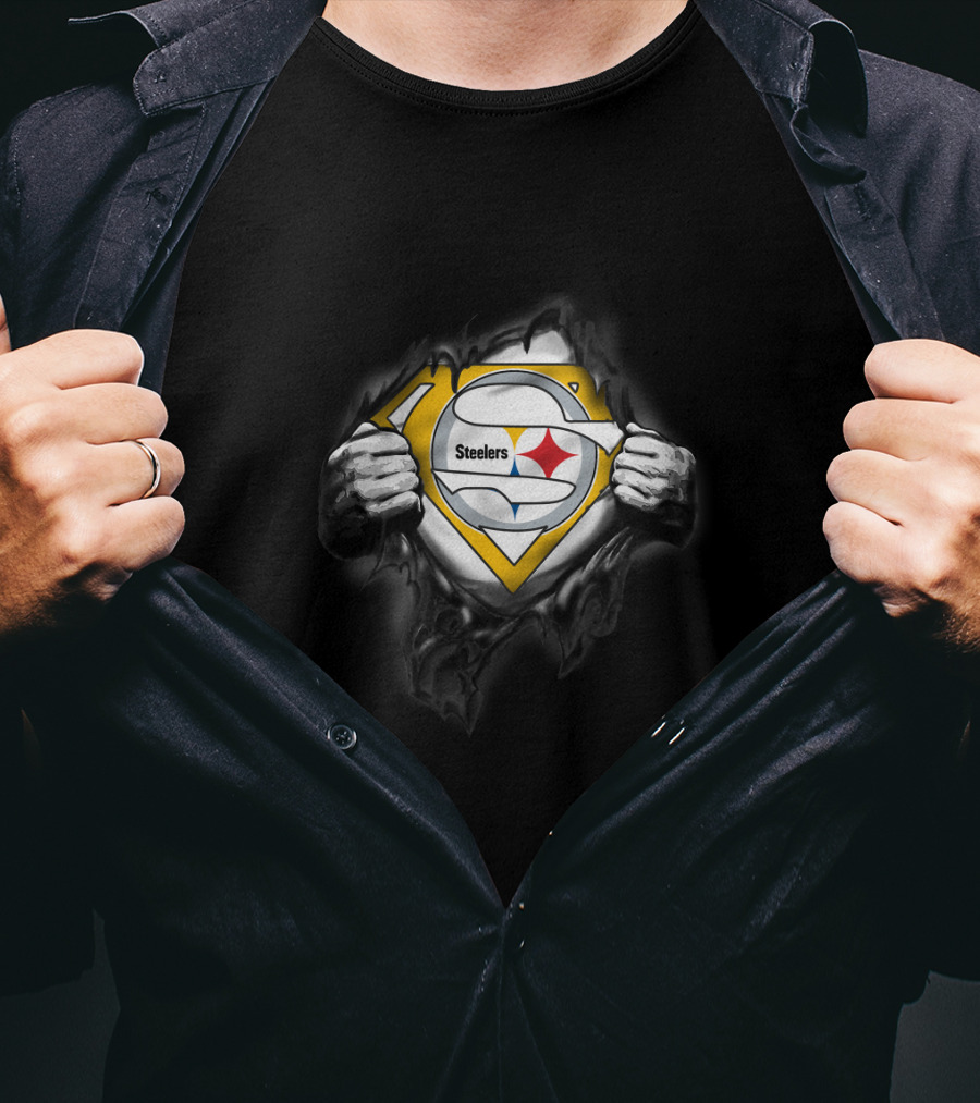 Steelers Emblem Revealed Through Superhero Suit Tear T-Shirt