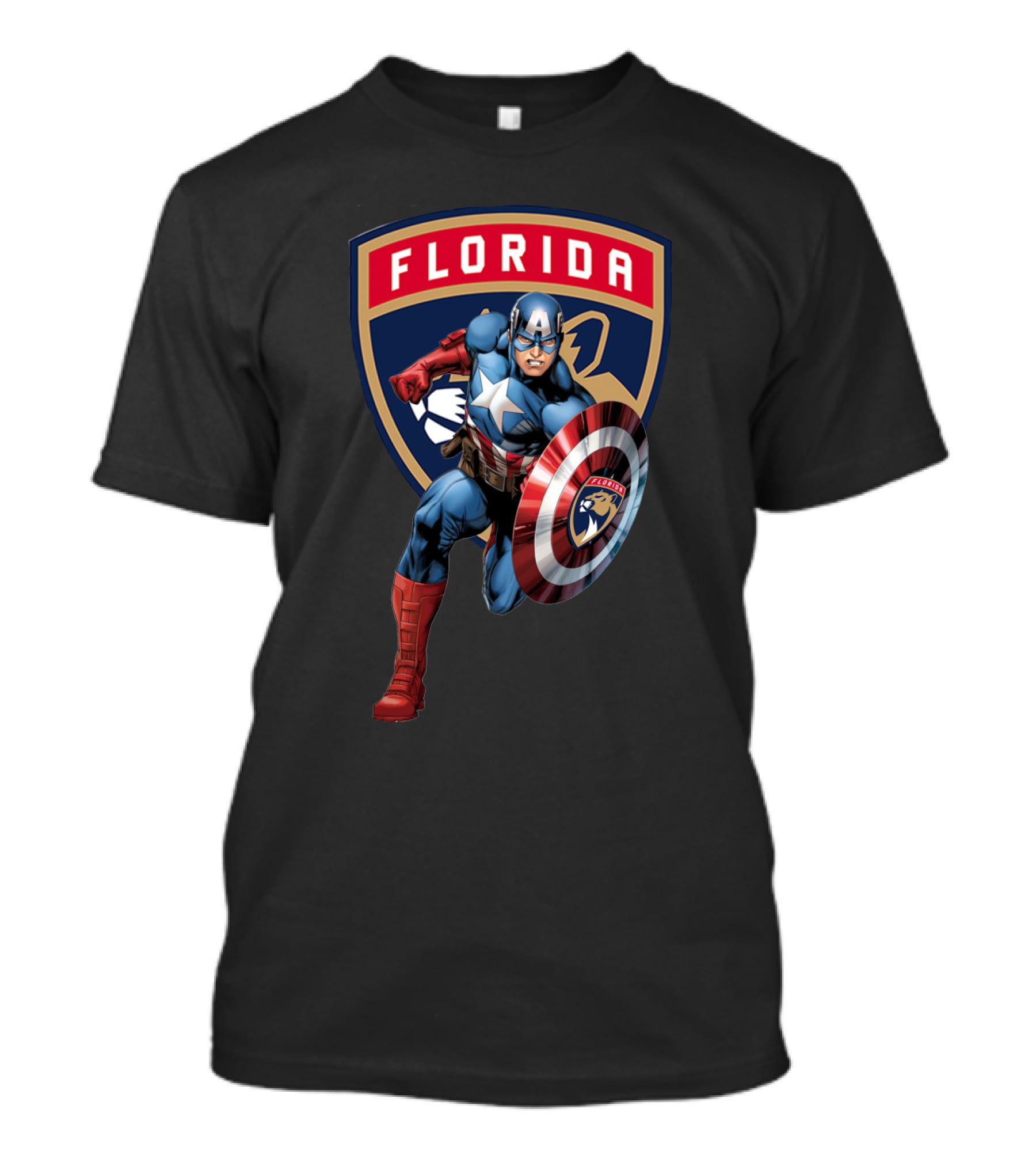 Florida Panthers Captain America Shield Marvel Crossover T-Shirt