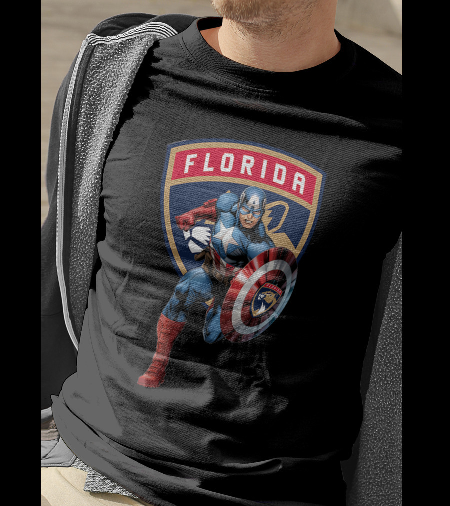 Florida Panthers Captain America Shield Marvel Crossover T-Shirt