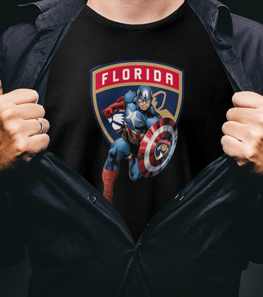 Florida Panthers Captain America Shield Marvel Crossover T-Shirt